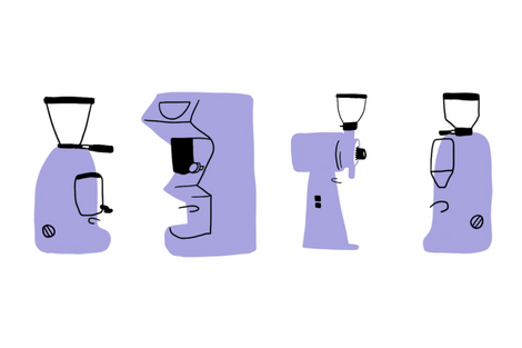 Illustration of four different coffee grinders