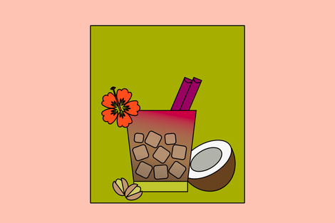 Illustration of the rhubarb cocoalition drink. 