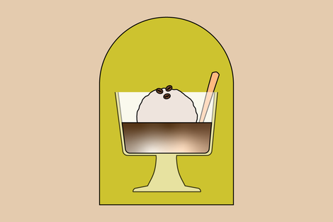 Illustration of an affogato in a coupe dish. 